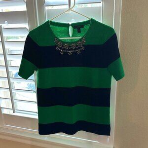 J.Crew Merino Wool Navy Blue Green Embellished Jeweled Sweater